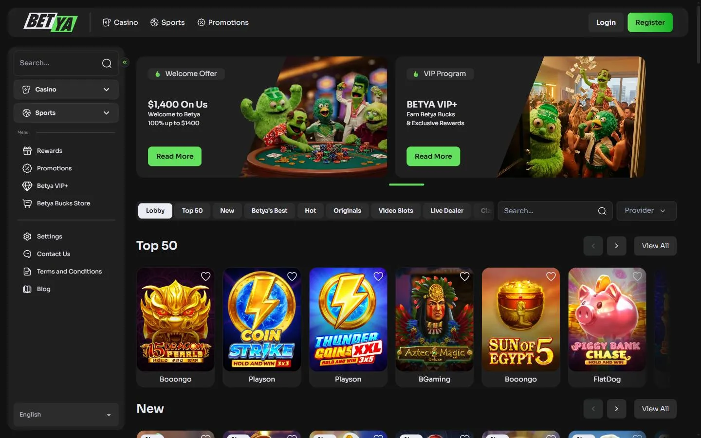Startseite des Casinos — erster Eindruck.