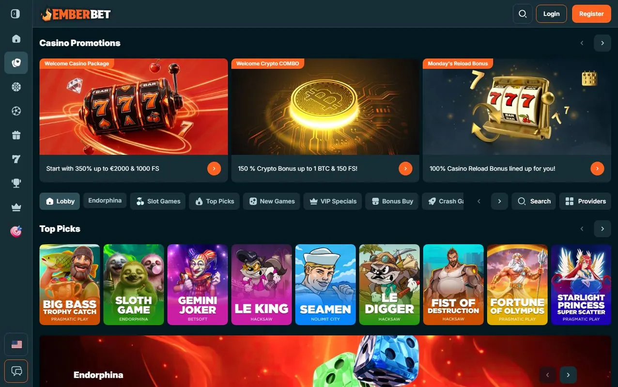 Spiellobby: Sortiment und Filter.