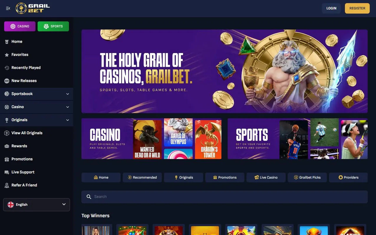 Startseite des Casinos &mdash; erster Eindruck.