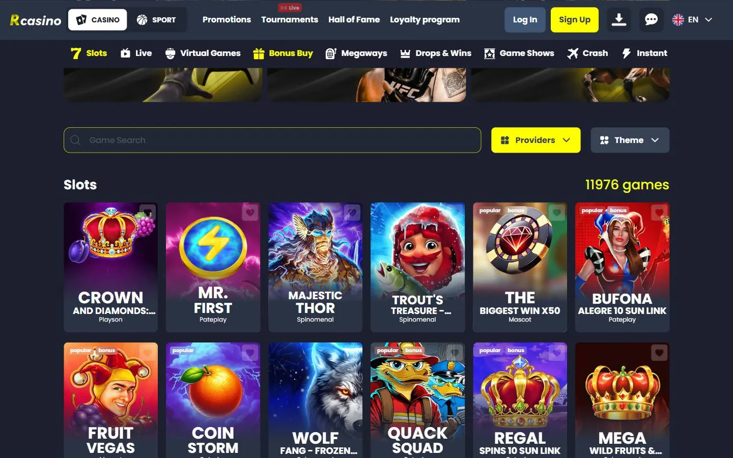 Startseite des Casinos &mdash; erster Eindruck.