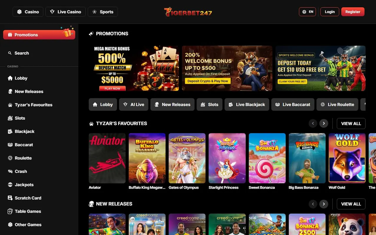 Startseite des Casinos &mdash; erster Eindruck.