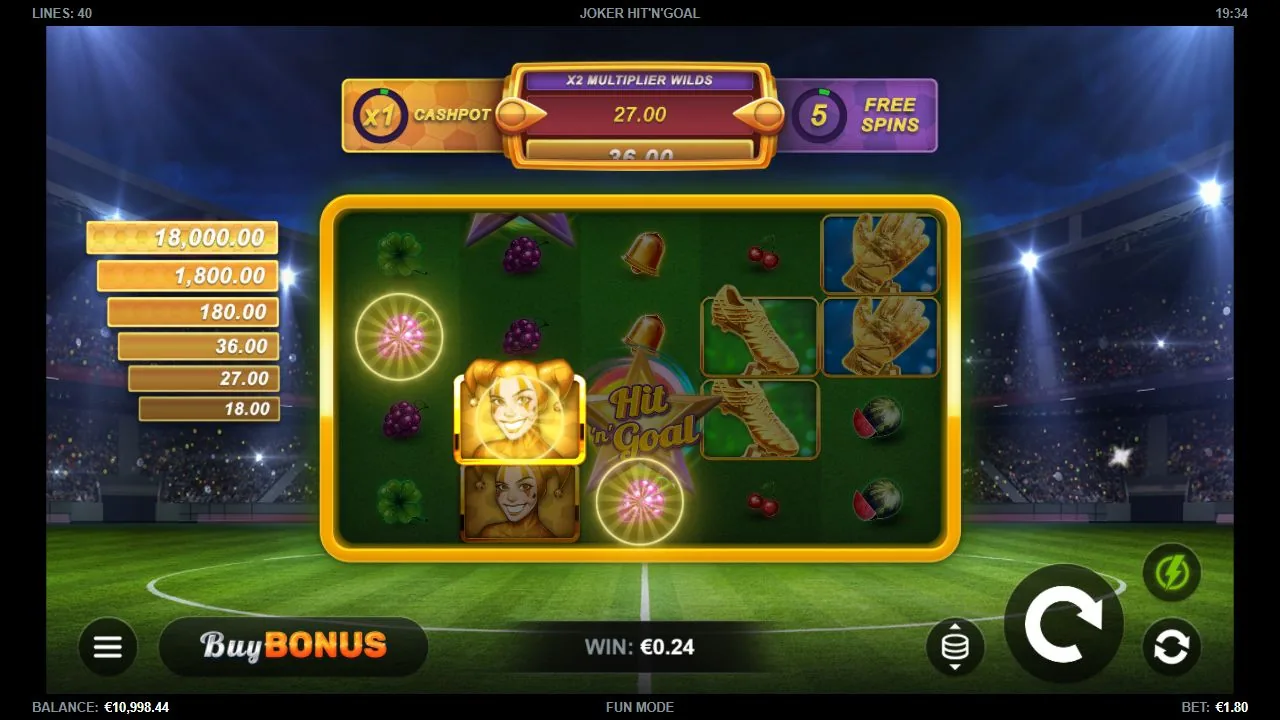 Screenshot aus der Demosession von Joker Hit'n'Goal