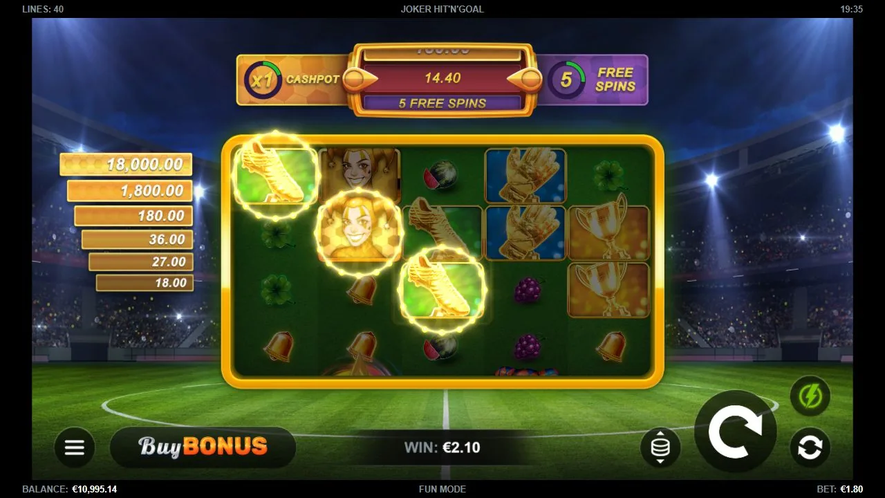 Screenshot aus der Demosession von Joker Hit'n'Goal