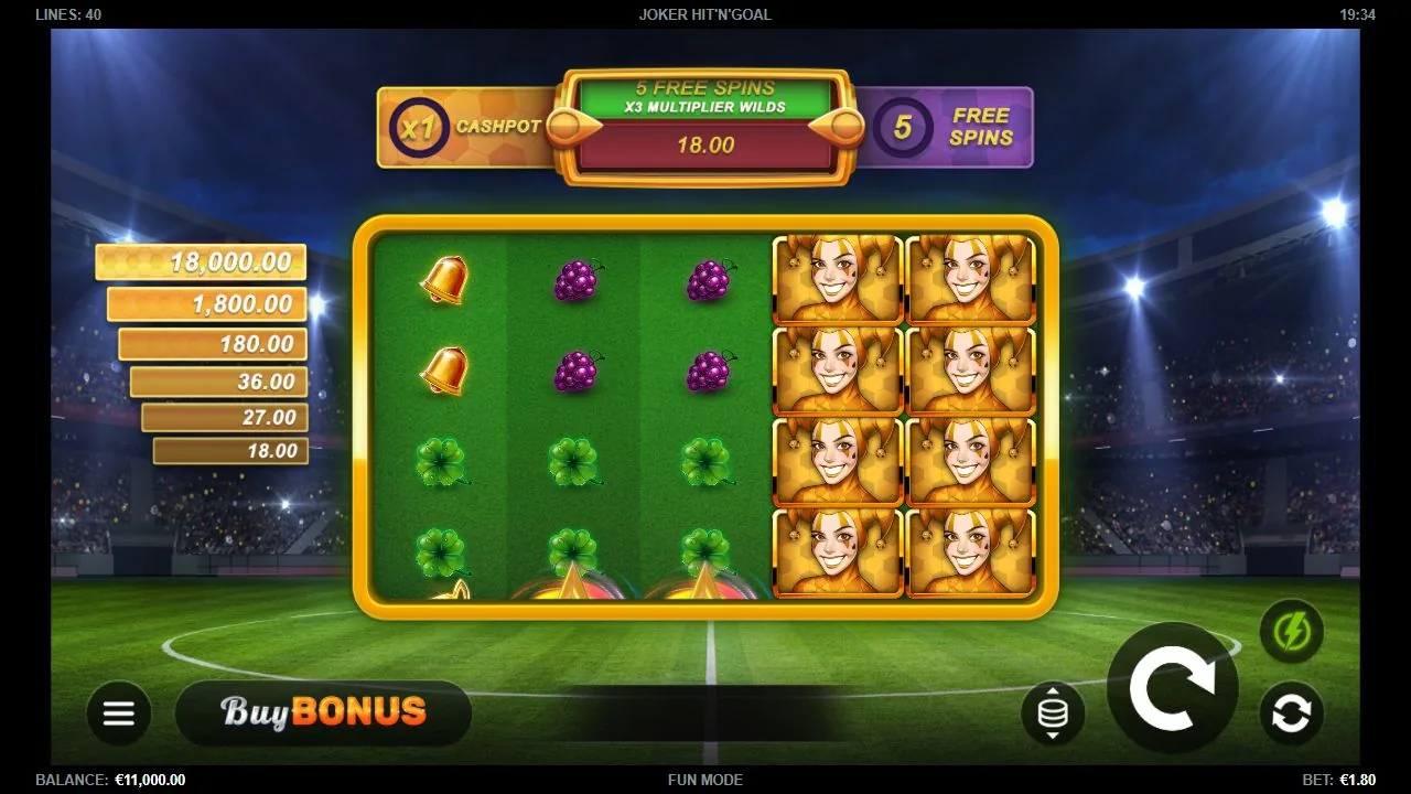 Screenshot aus der Demosession von Joker Hit'n'Goal