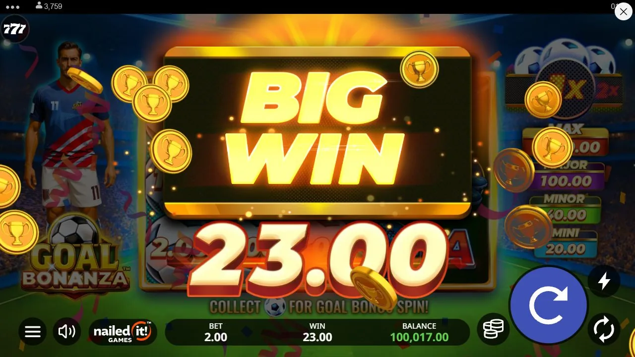 Screenshot aus der Demosession von Goal Bonanza
